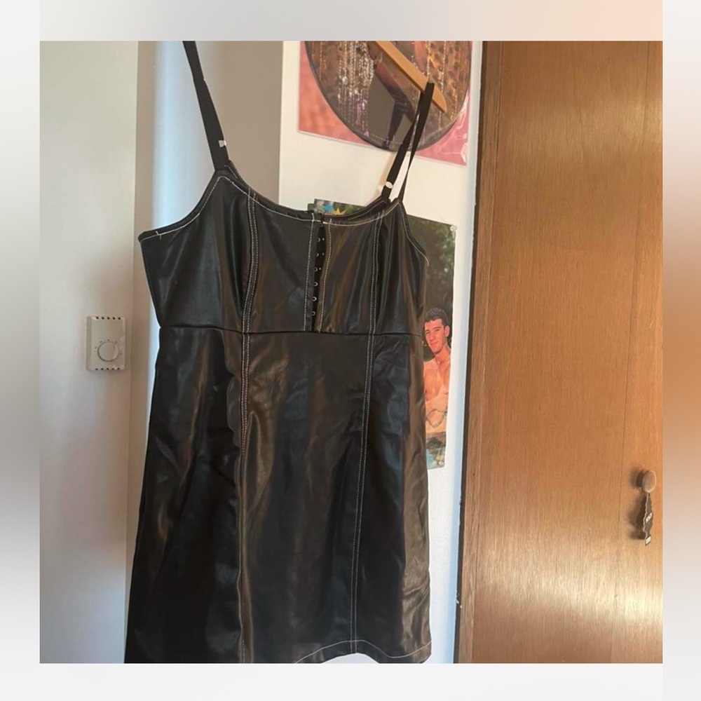 UO Pleather Hooke & Eye Mini Dress